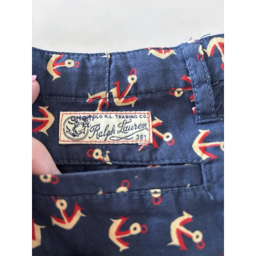 Ralph Lauren Girls Sz 5Nautical Shorts‎ Navy Blue Red Beige Anchors 3301